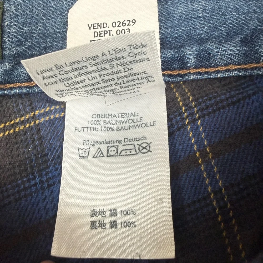 Eddie Bauer Mens Relaxed Fit Flannel Lined Jeans Blue Plaid Medium Wash 34x32